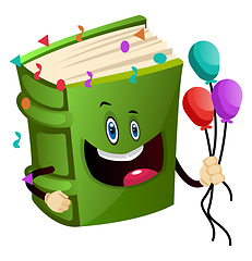 Image showing Green book holding balloons, illustration, vector on white backg