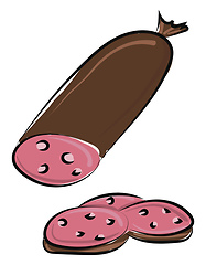 Image showing Sausage in pieces, vector or color illustration.