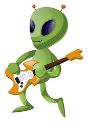 Image showing Alien with guitar, illustration, vector on white background.