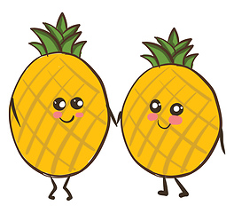 Image showing Two love pineapples holding hands, vector or color illustration.