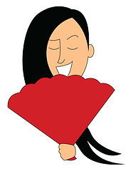 Image showing Girl with a fan, vector or color illustration.