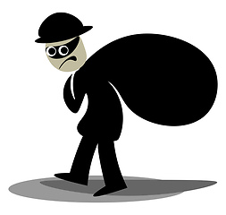 Image showing Clipart of a thief carrying a black sack of stolen items and sne