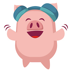 Image showing Piggy is listening music on headphones, illustration, vector on 