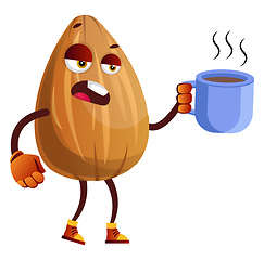 Image showing Almond drinking his first coffee in the morning, illustration, v