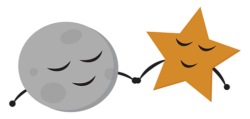 Image showing Moon and star holding hands, vector or color illustration.