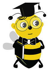 Image showing A cute graduated student bee, vector or color illustration. 