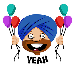 Image showing Muslim human emoji party mood, illustration, vector on white bac