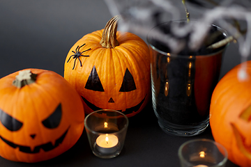 Image showing pumpkins, candles and halloween decorations