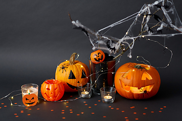 Image showing pumpkins, candles and halloween decorations