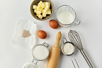 Image showing rolling pin, butter, eggs, flour, milk and sugar