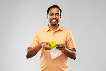 Image showing indian man with apple and reusable canvas bag