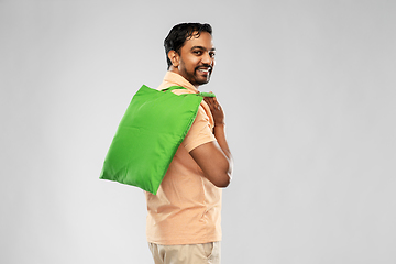 Image showing man with reusable canvas bag for food shopping