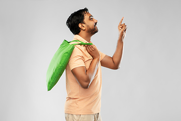 Image showing man with reusable canvas bag for food shopping