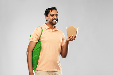 Image showing man with reusable shopping bag and takeout food