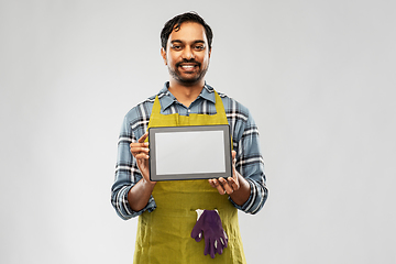 Image showing indian male gardener or farmer with tablet pc