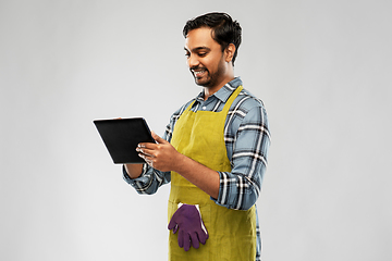 Image showing indian male gardener or farmer with tablet pc