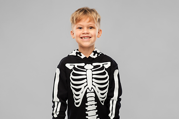 Image showing boy in black halloween costume with skeleton bones