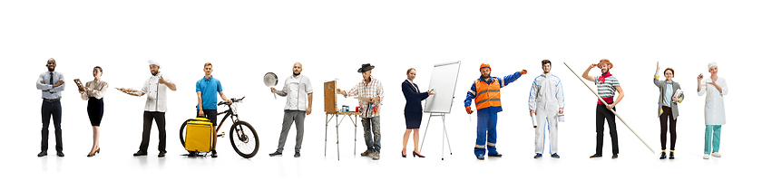 Image showing Group of people with different professions isolated on white studio background, horizontal