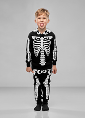 Image showing boy in black halloween costume with skeleton bones