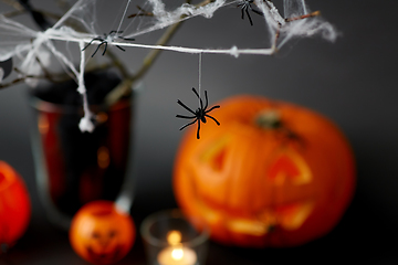 Image showing pumpkins, candles and halloween decorations