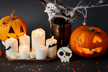 Image showing pumpkins, candles and halloween decorations