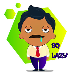 Image showing Lazy boy in a suit with curly black hair, illustration, vector o