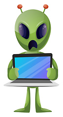 Image showing Alien with laptop, illustration, vector on white background.