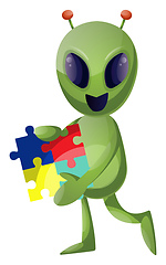 Image showing Alien with puzzle, illustration, vector on white background.