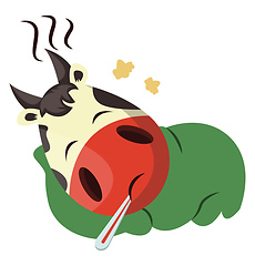 Image showing Cow is having a fever, illustration, vector on white background.