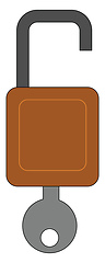 Image showing Brown color open lock with grey color key, black loop, vector or