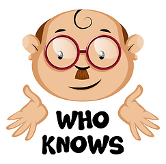 Image showing Funny human emoji with a who knows letters, illustration, vector
