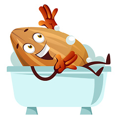 Image showing Almond laying in a blue bathtub, illustration, vector on white b