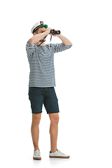 Image showing Caucasian male sailor in uniform isolated on white studio background