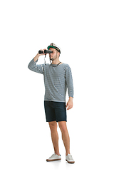 Image showing Caucasian male sailor in uniform isolated on white studio background