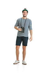 Image showing Caucasian male sailor in uniform isolated on white studio background