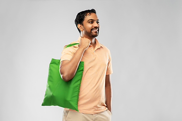 Image showing man with reusable canvas bag for food shopping