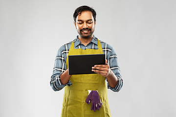 Image showing indian male gardener or farmer with tablet pc