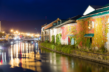 Image showing Otaru canal in Hokkaido city at night