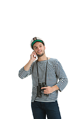 Image showing Caucasian male sailor in uniform isolated on white studio background