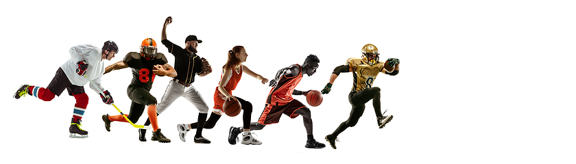 Image showing Sport collage of professional athletes or players isolated on white background, flyer