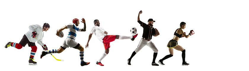 Image showing Sport collage of professional athletes or players isolated on white background, flyer