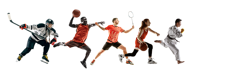 Image showing Sport collage of professional athletes or players isolated on white background, flyer