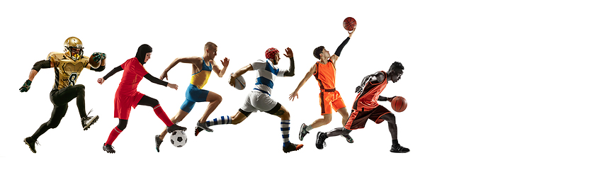 Image showing Sport collage of professional athletes or players isolated on white background, flyer