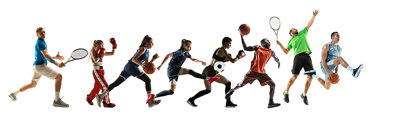 Image showing Sport collage of professional athletes or players isolated on white background, flyer