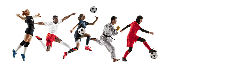 Image showing Sport collage of professional athletes or players isolated on white background, flyer