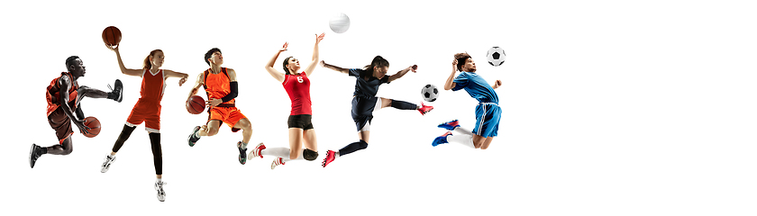 Image showing Sport collage of professional athletes or players isolated on white background, flyer