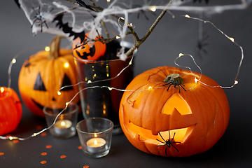 Image showing pumpkins, candles and halloween decorations