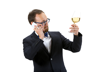 Image showing Portrait of male sommelier in suit isolated over white background