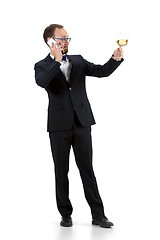 Image showing Portrait of male sommelier in suit isolated over white background