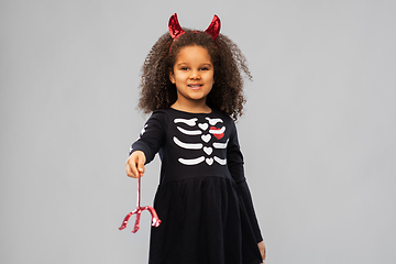 Image showing girl with trident and devil's horns on halloween